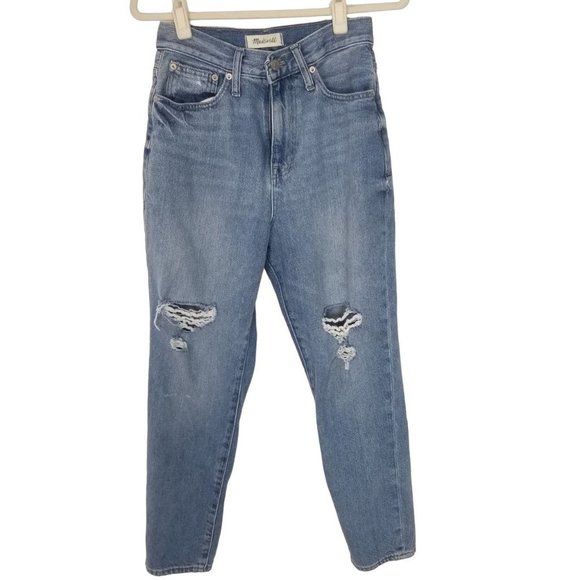 Madewell Denim - Madewell Womens 26 Blue Medium Wash Denim Distressed High Rise Mom Jeans Pockets
